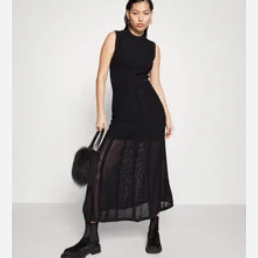 $445 The Kooples Long Black Openwork Knit Dress Nwt Size Large